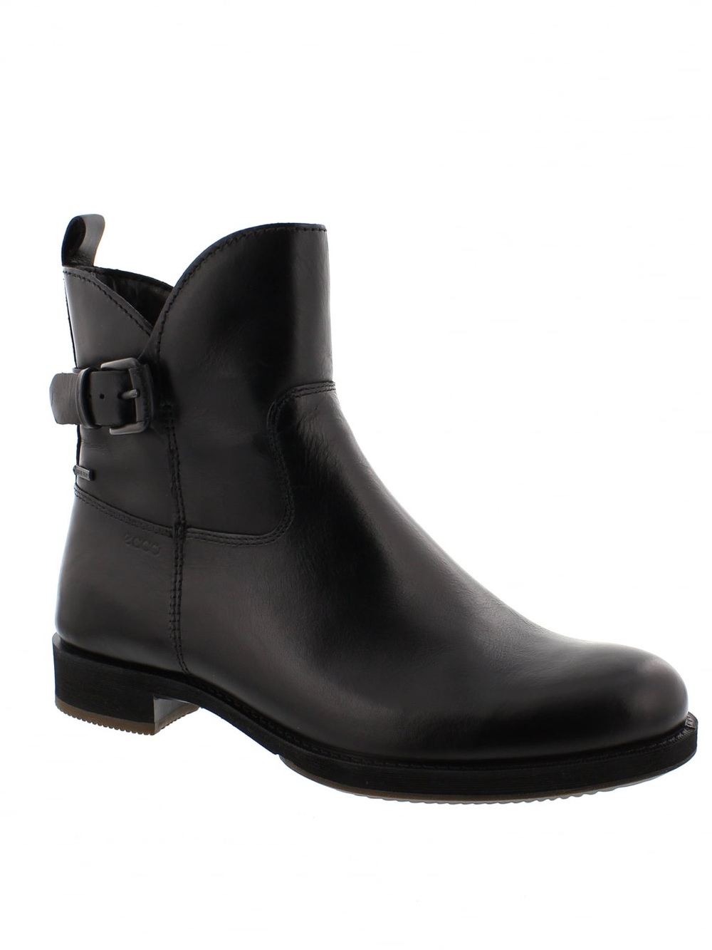 GORETEX Ecco Black Leather Ankle Booties with Buckle Detail